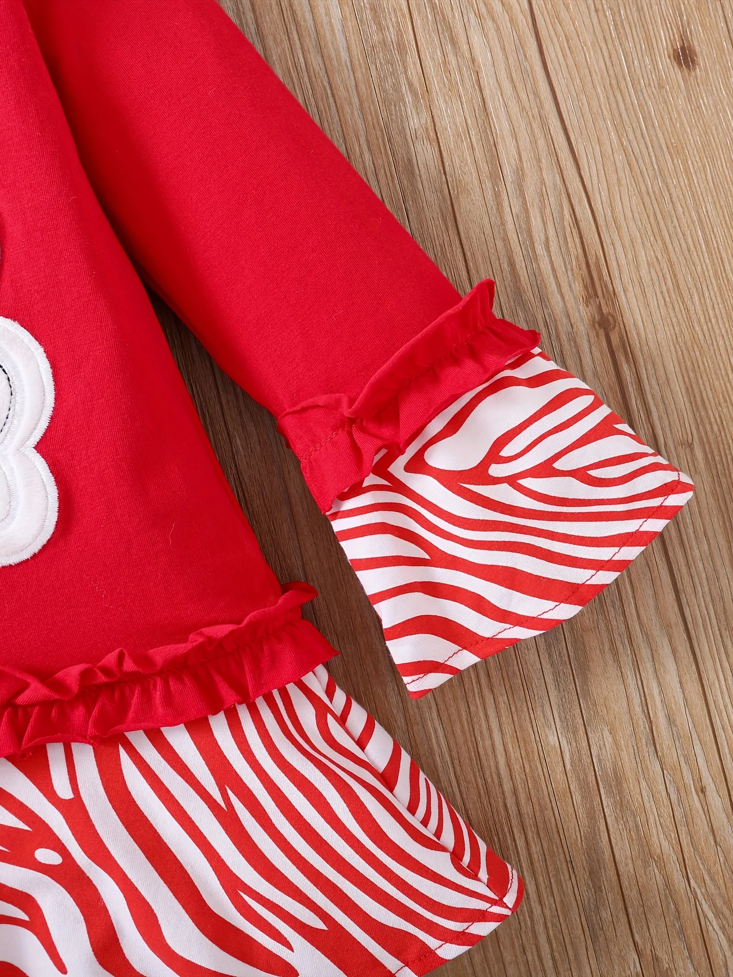 2pcs Toddler Girl's Santa Clause Patched Peplum Top & Flared Pants Set, Christmas Outfit for Spring Fall Festival - Deanwangkt