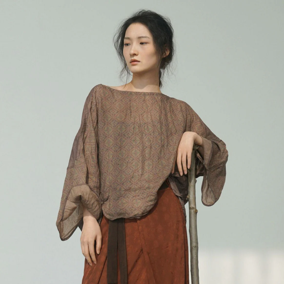 retro personalized contrasting ramie shirt, literary and loose antique pullover sunshade top S24204 - Deanwangkt