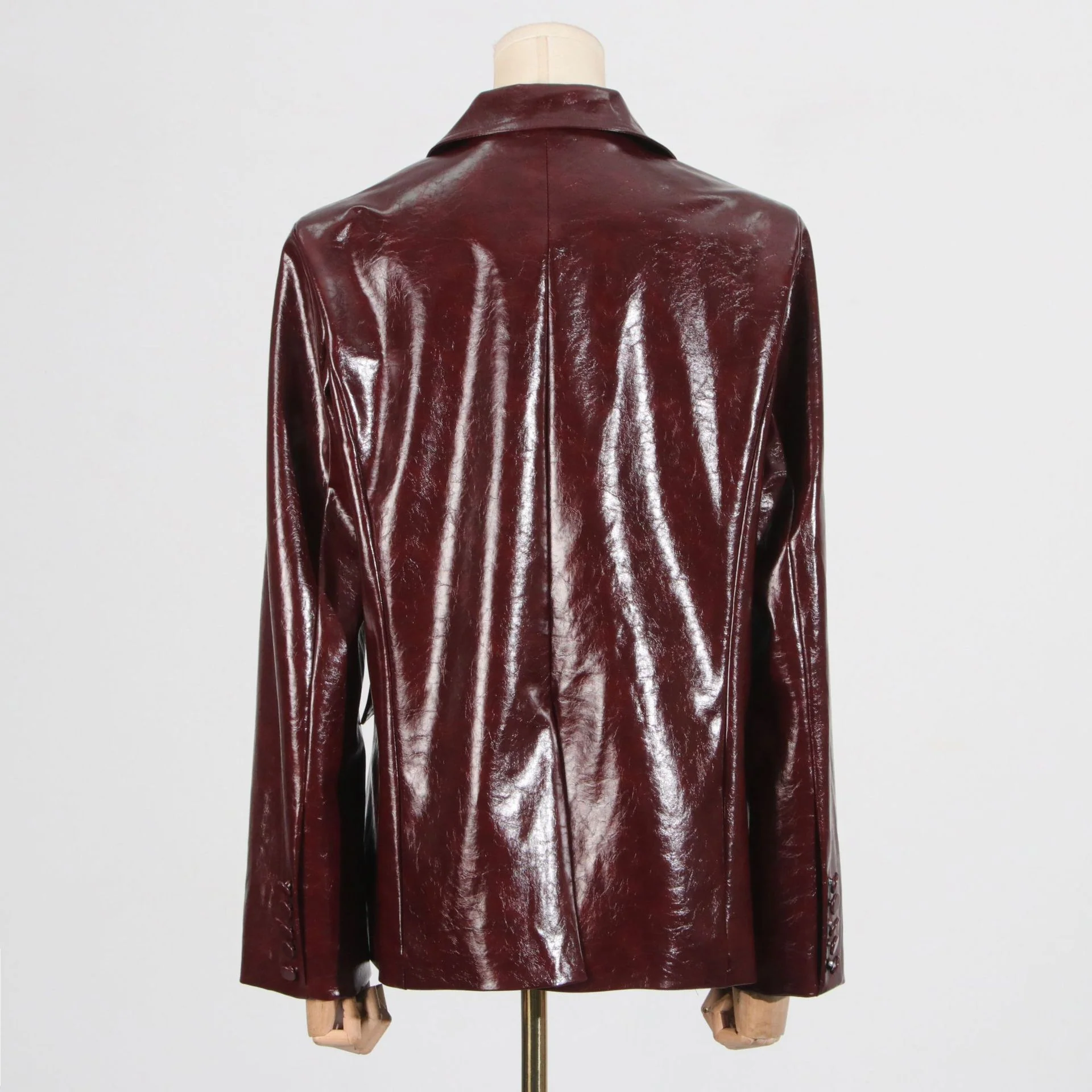 2025 spring  style Angola red retro high-end suit femininity elegant fashion patent leather two-piece set - Deanwangkt