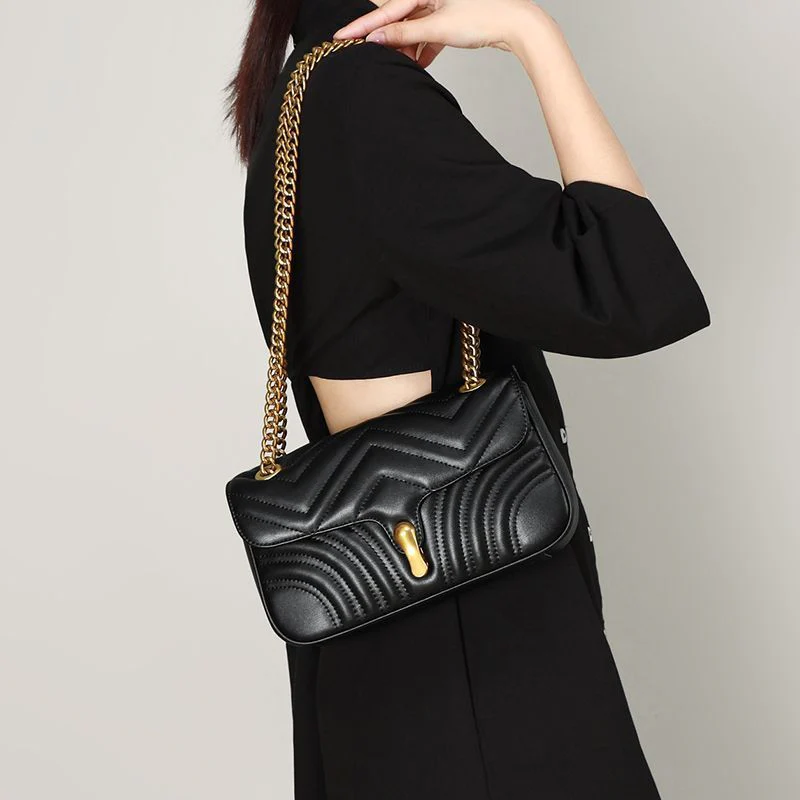 Genuine Leather Bag for Women  New Versatile Fashion Shoulder Underarm Bag High-Grade Light Luxury Chain Messenger Bag for Women - Deanwangkt
