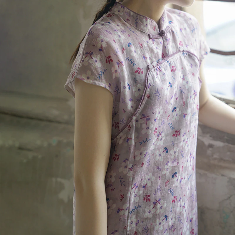 design Chinese style diagonal placket print thin cheongsam, Zen style Republic of China slim dress L21169 - Deanwangkt