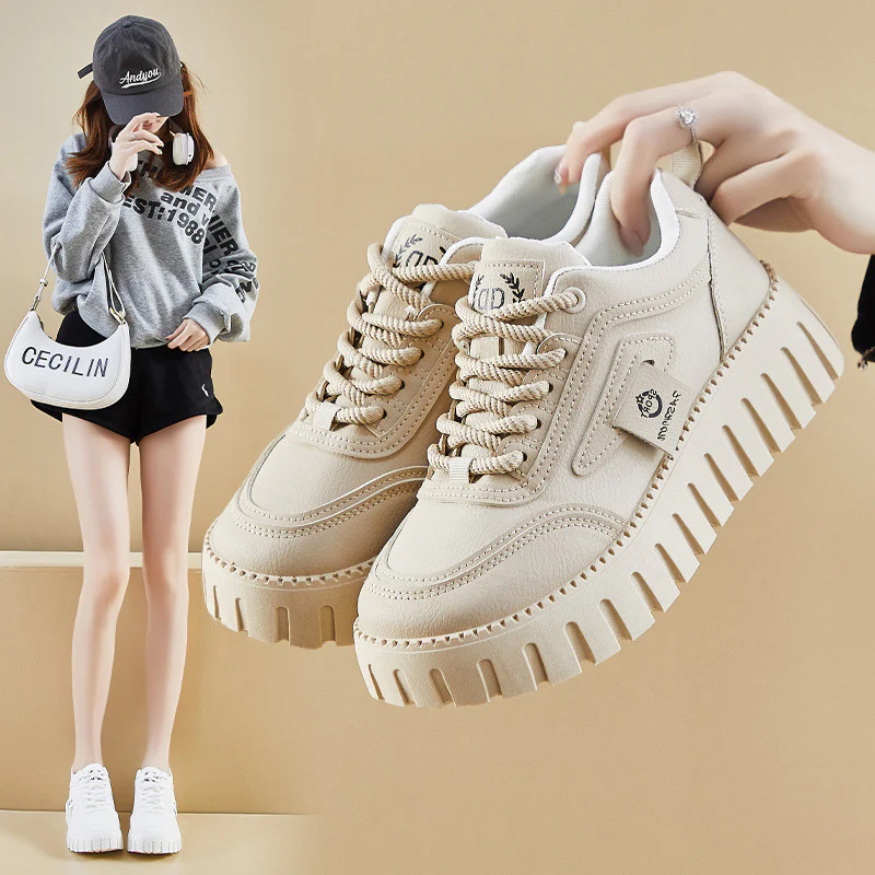 2025 spring little white shoes new Korean version ins female students platform heightening sports board shoes casual street shooting T78-9 - Deanwangkt