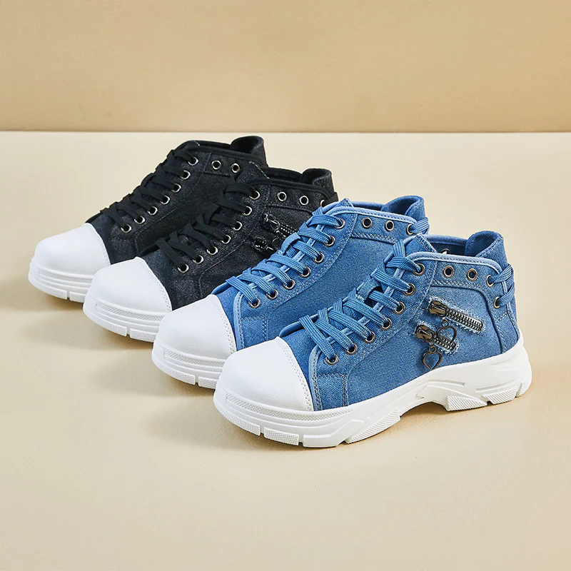 2025 ins tide Korean version of high-top canvas shoes for women's  spring new student running casual board shoes to increase the height of street shooting F01 - Deanwangkt