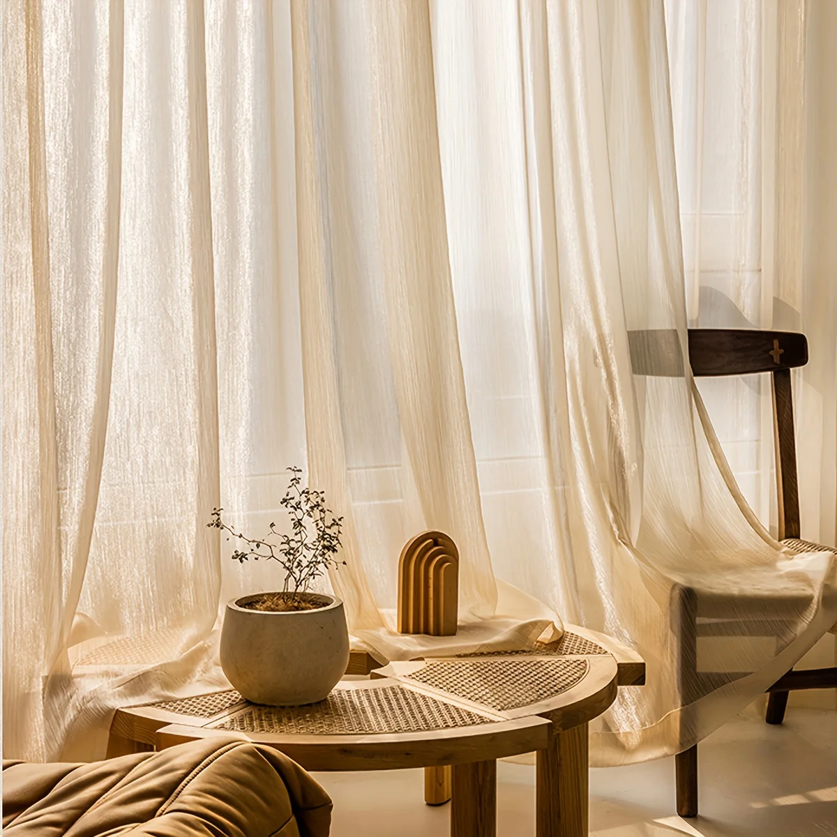 1-Panel Solid Color French Sheer Curtain - Elegant Rod Pocket Design, Light-Filtering, Balcony and Living Room Ready - Easy Installation, Bedroom and Floating Window Decoration Ideal - Deanwangkt