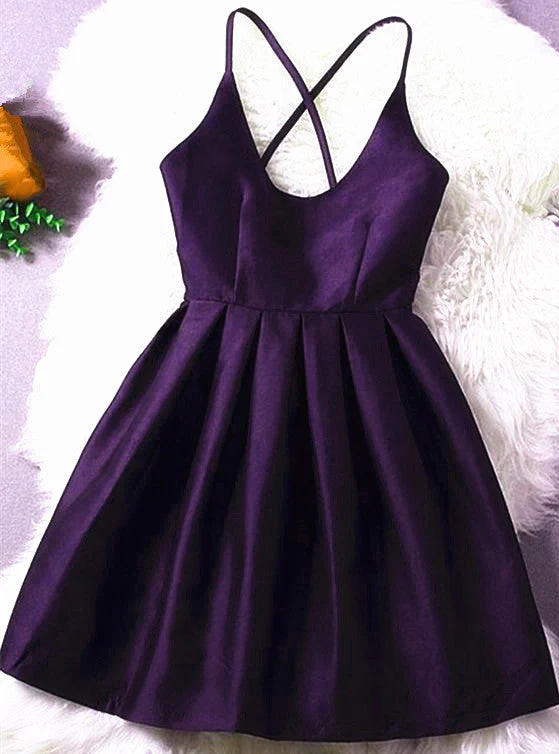 Solvbao Beautiful Dark Purple Satin Short Homecoming Dress, Cute Party Dress - Deanwangkt