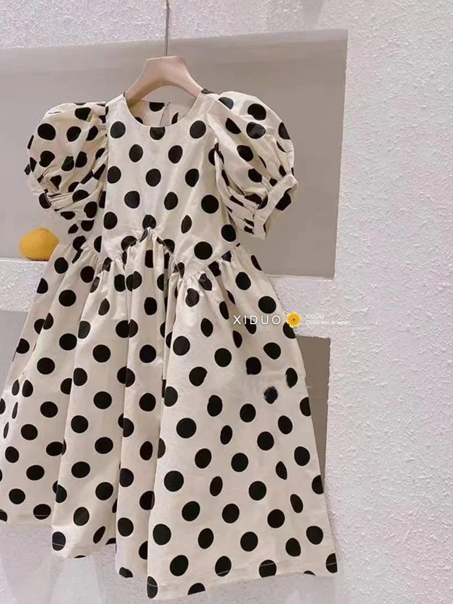 Children's Clothing 23 Summer Girls' Korean Fashion Big Polka Dot Puff Sleeve Dress Cotton Fashionable Princess Dress X6001 - Deanwangkt