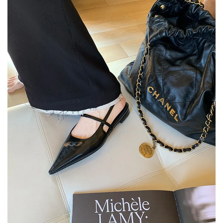 DEANWANGKT  Genuine Leather Pointed Stiletto Heels Ol Commuter Shoes Women's Spring and Summer New Low-Cut Flat Cat Heel Closed Toe Sandals - Deanwangkt