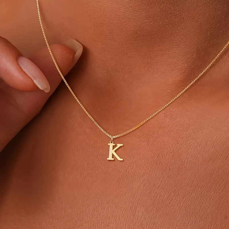 Women's Box Necklace, Smooth Letter Necklace, Plated English Letter Pendant, Clavicle Chain - Deanwangkt