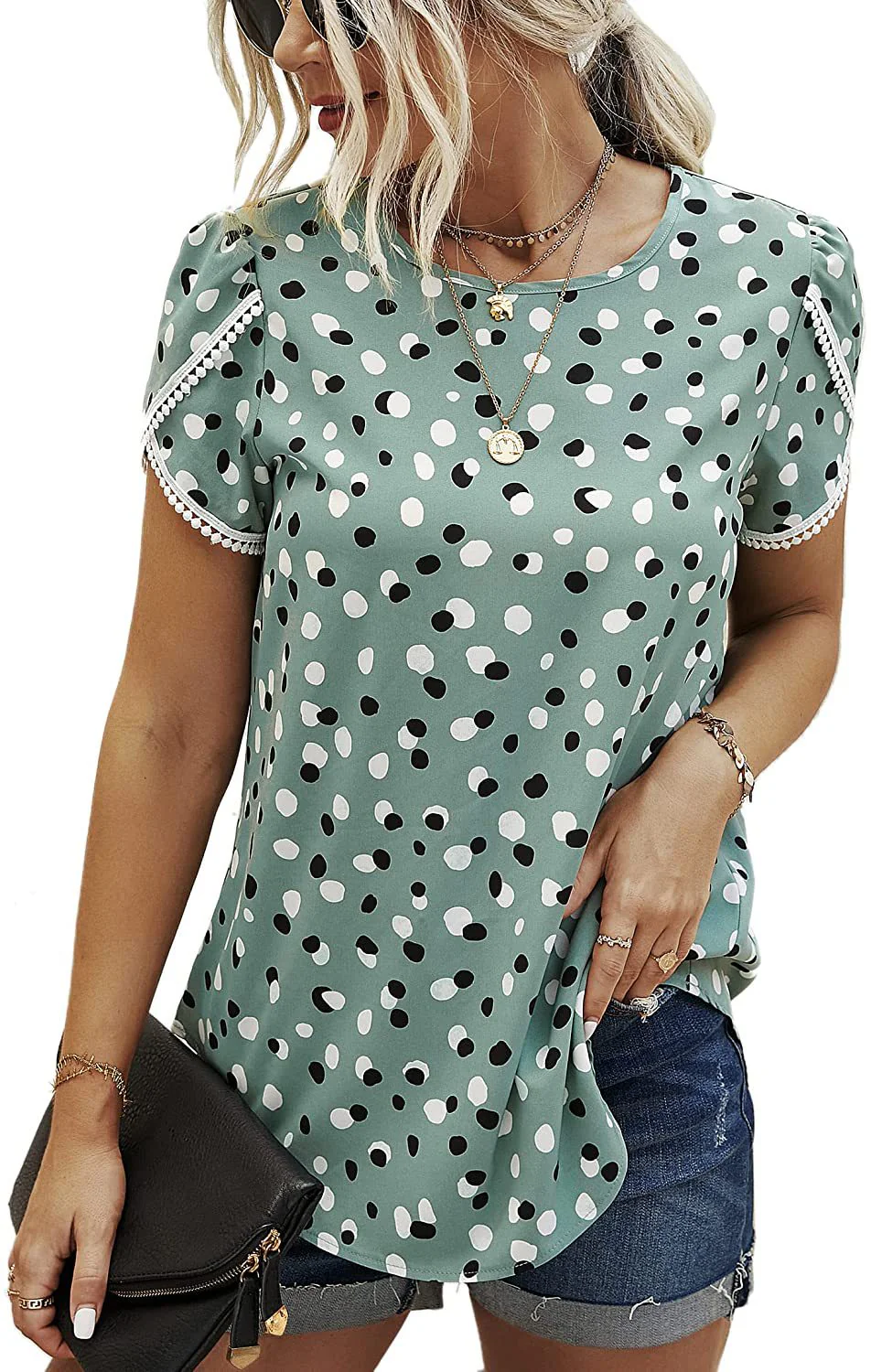 DEANWAQNGKT  Independent Station European and American Spring and Summer New Lace Patchwork Short-Sleeved T-shirt Bottoming Shirt Cross-Border Women - Deanwangkt