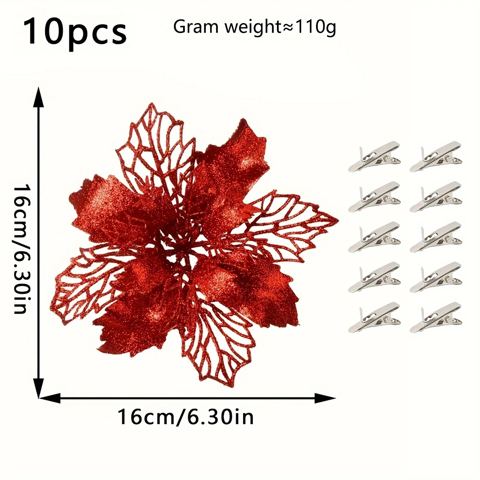 10pcs Red Christmas Ornaments, 6.3