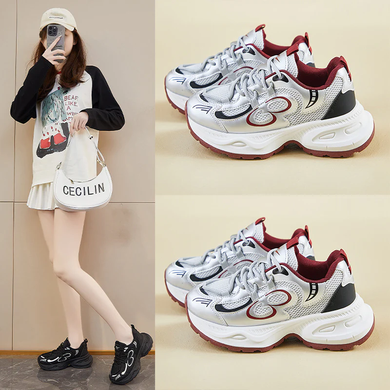 2025 ins Korean version of the new dad shoes girl  spring student sports running casual thick sole height increase street shot Q6006 - Deanwangkt
