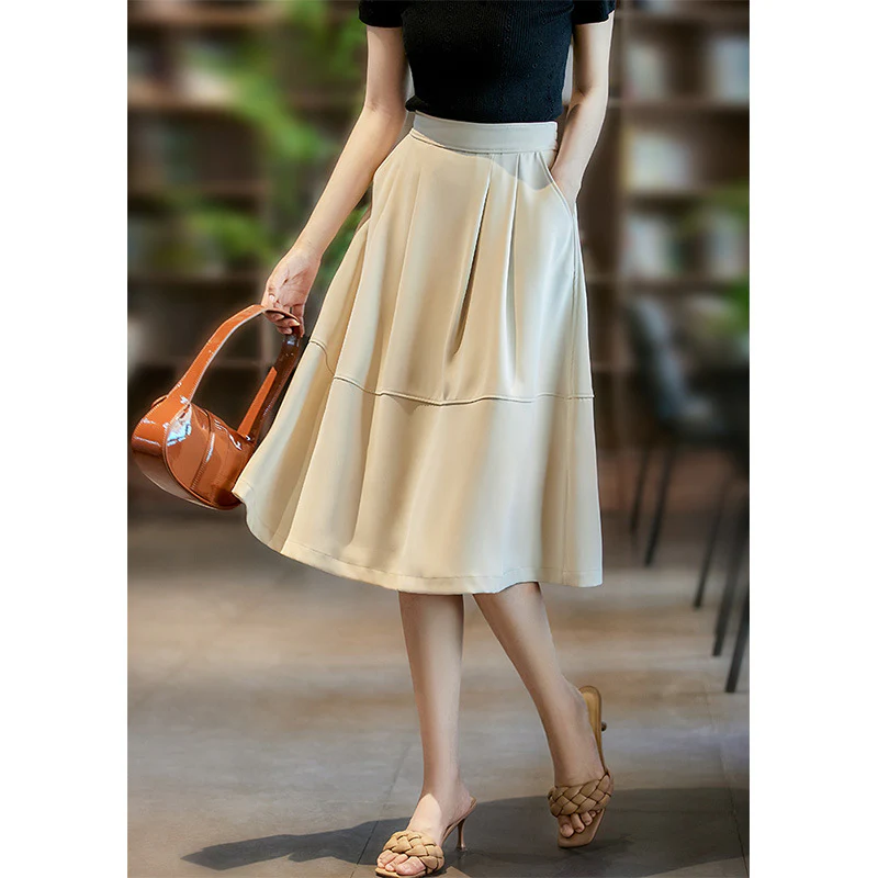 2025 Silky touch umbrella skirt white/black, temperament premium skirt, high waist loose a-shaped skirt  summer - Deanwangkt