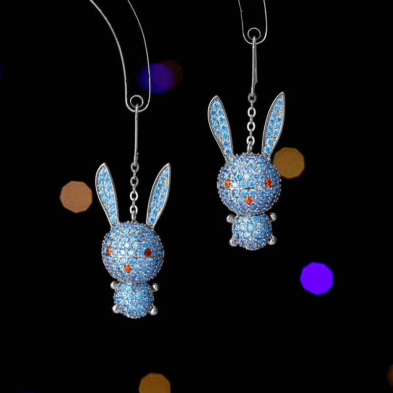 2025 Stylish and smart cute bunny ear hook slightly inlaid with zirconium creative design sense super fairy temperament three-dimensional animal earrings - Deanwangkt