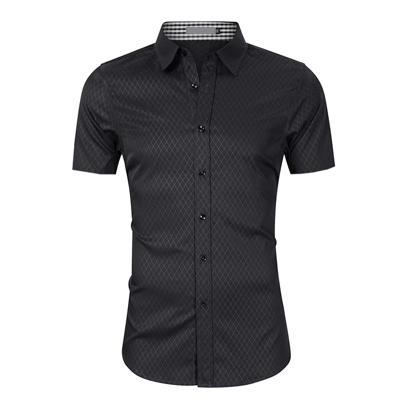 DEANWANGKT 2025 Hot trade men's short-sleeved shirt  new business high-end men's clothing  formal wear non-ironing men's shirt - Deanwangkt
