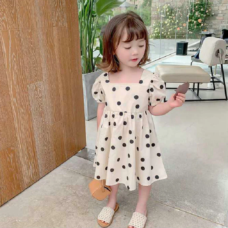 Girls' Dress Summer Children's Summer Polka Dot Short Sleeve Children's Clothing Children's Polka Dot Princess Dress Baby Girl Summer Dress Skirt - Deanwangkt