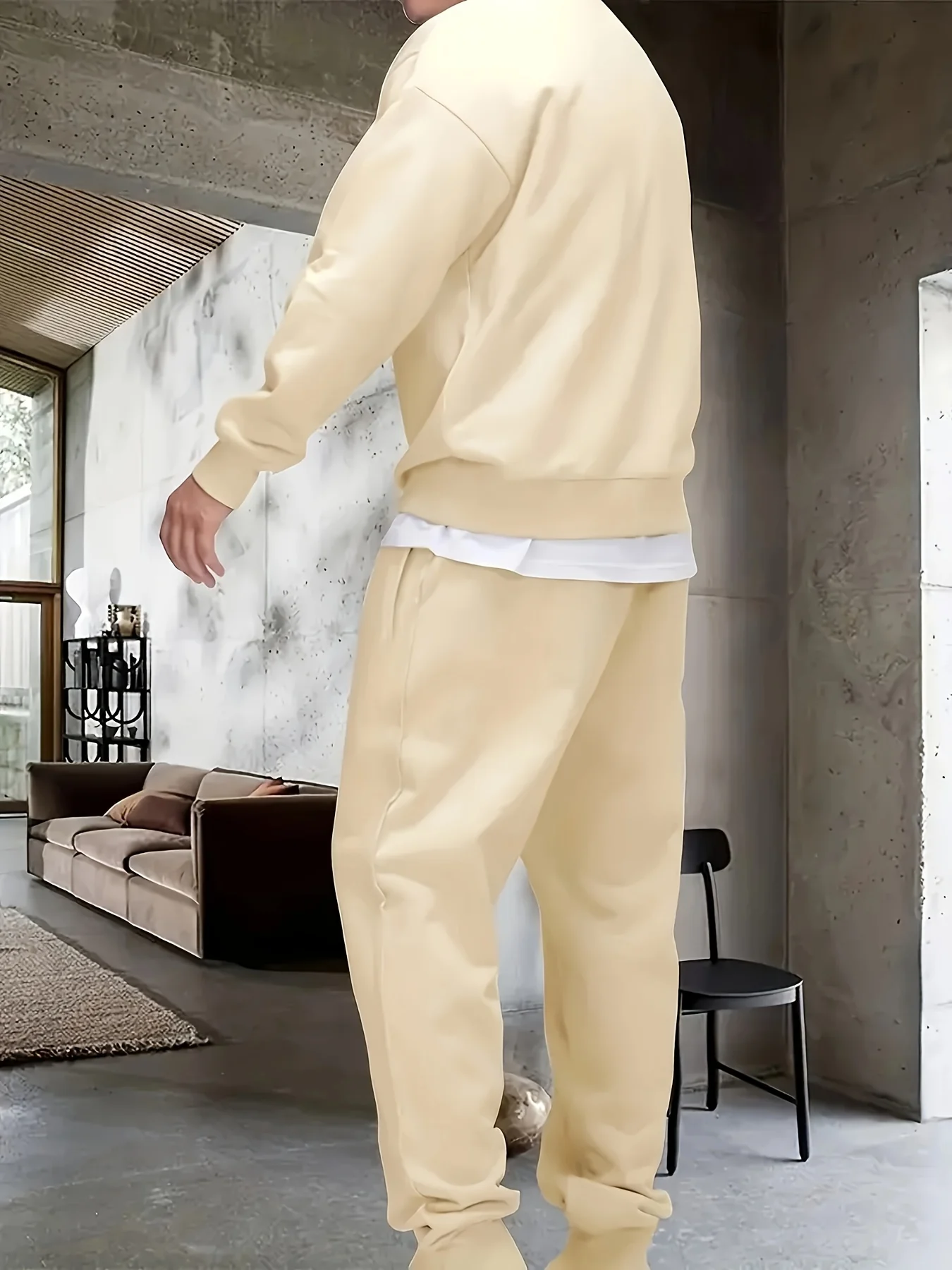 Mens Bear Graphic Comfort Sleepwear Set - Cozy Cotton Blend, Long Sleeve Crew Neck Top & Loose Pants with Pockets, Elastic Waist for Spring Autumn Outdoors - Deanwangkt