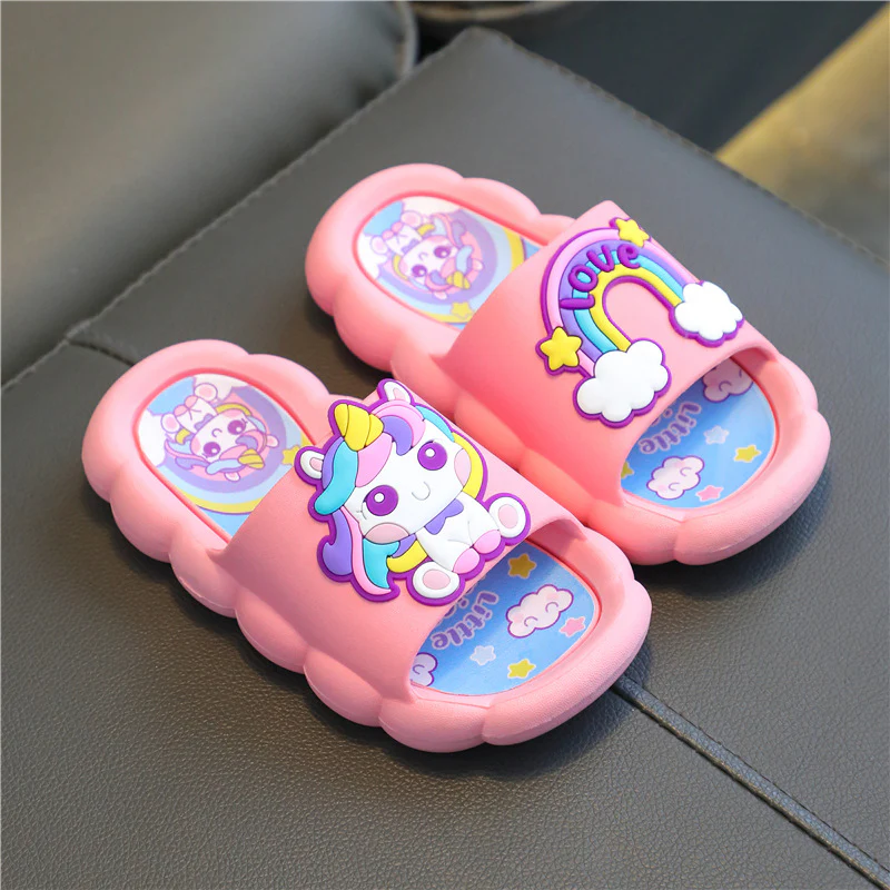 DEANWANGKT Children's Slip-on Slippers Summer Girl Child Baby Soft Bottom Non-Slip Cartoon Bathroom Princess Slippers - Deanwangkt