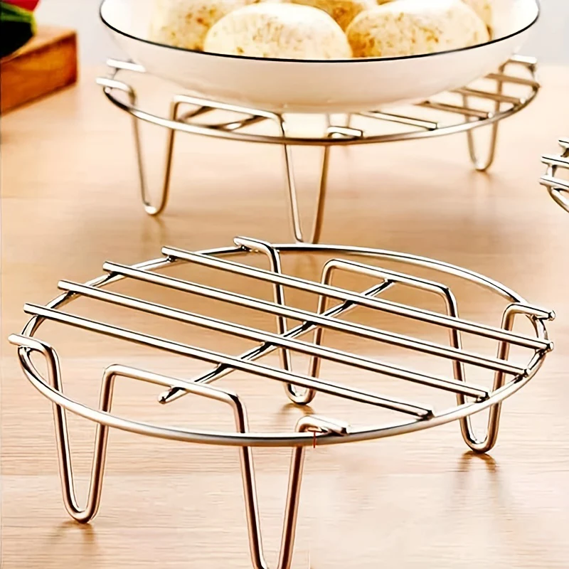 1pc Premium Round Stainless Steel Cooking Rack - Fish Poachers with High Foot Steaming, Four-Cornered, Kitchen Tools, and Supplies for Healthy Meal Preparation - Deanwangkt