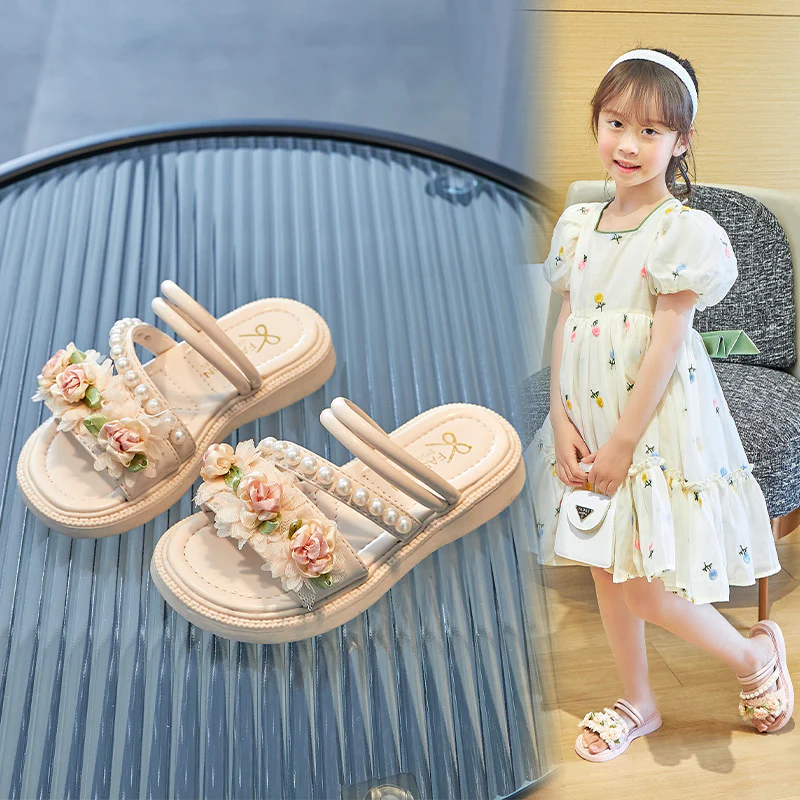 DEANWANGKT Girls' Children's Slippers Summer New Korean Style Girls' Bowknot Children's Shoes Student Diamond Soft Soled Princess Shoes Fashion - Deanwangkt
