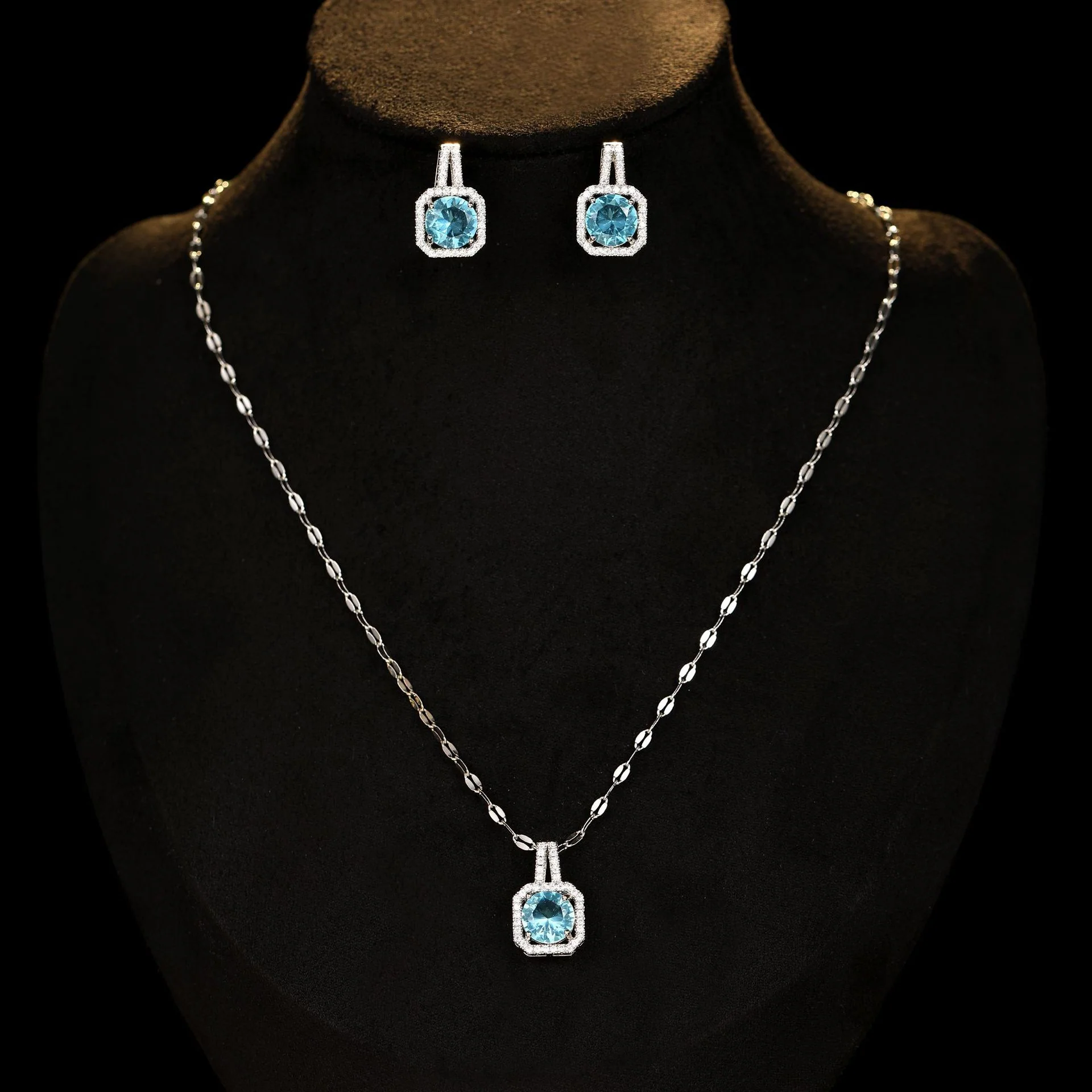 2025 High-end square zircon necklace, earrings, jewelry set, light luxury niche design, exquisite collarbone chain woman - Deanwangkt