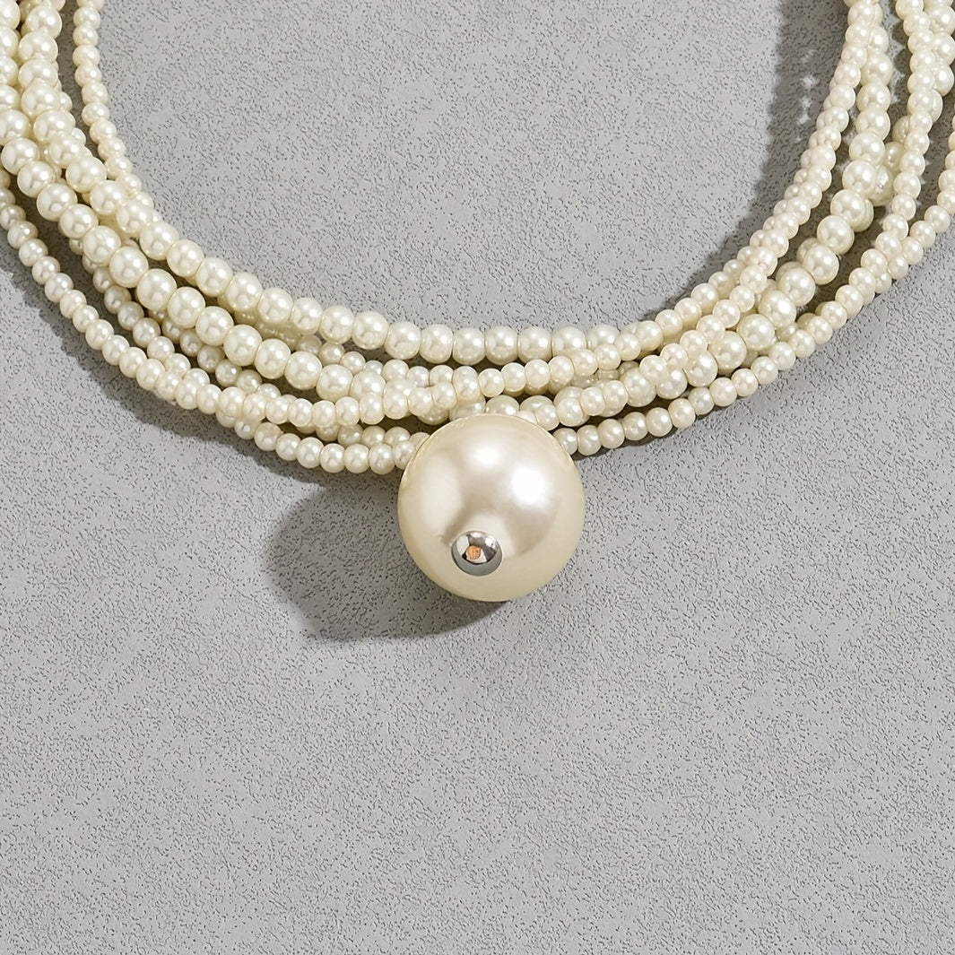 1pc Big Faux Pearl Decor Faux-Pearl Necklace, Elegant Style Imitation Pearl Necklace, Evening Clavicle Chain Jewelry - Deanwangkt