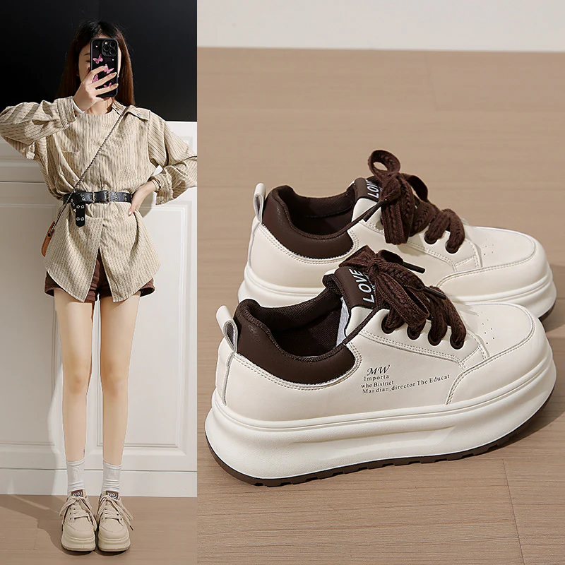 2025 spring little white shoes new Korean version ins female students platform height increase street shot sports board shoes casual XW519 - Deanwangkt