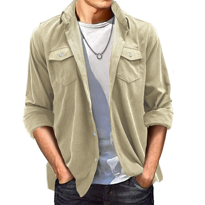 DEANWANGKT 2025 Cross-border men's solid color corduroy shirt men's,  men's casual shirt long sleeve autumn and winter shirt jacket - Deanwangkt