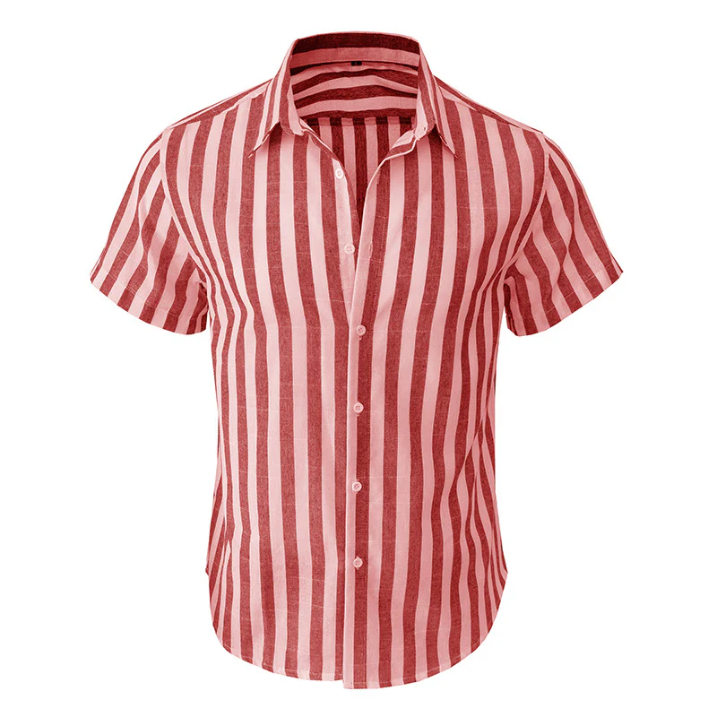 DEANWANGKT 2025 men's casual summer beach fashion short-sleeved striped dress shirt, New Popular trade Hawaiian shirt - Deanwangkt