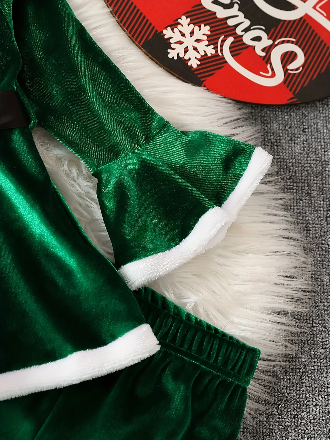 2 Pcs Toddler Girl's Christmas Outfit Set: Belted Peplum Top & Velvet Flared Pants, Santa Claus Dressed-up Clothes for Winter Fall - Deanwangkt