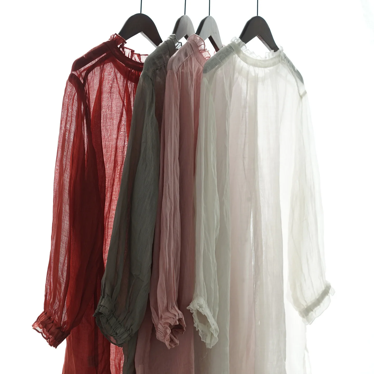 Original retro literary lace collar loose ramie long shirt, summer sunshade clear two wear cardigan W25050 - Deanwangkt