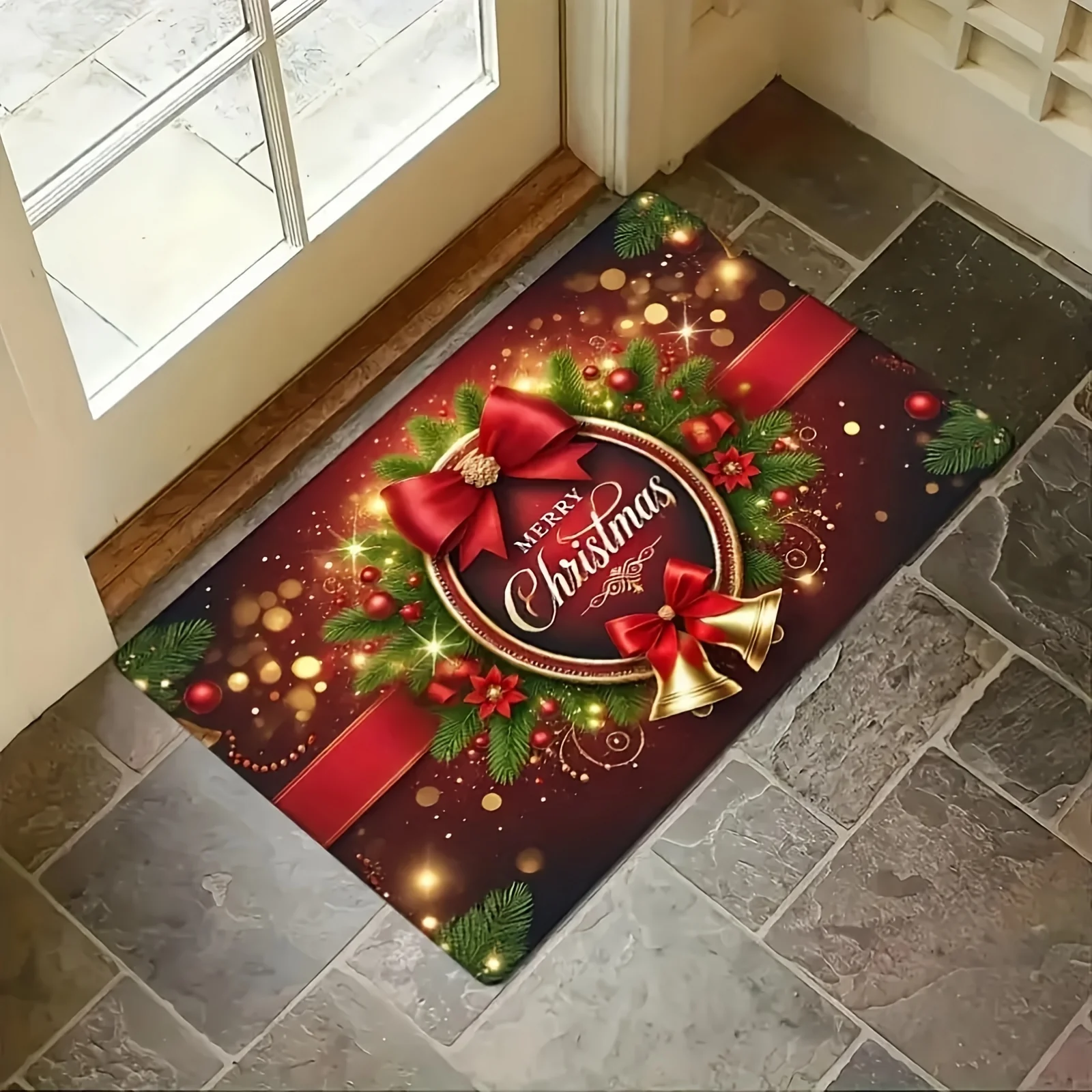 Christmas Cheer Velvet Doormat - Non-Slip, Machine Washable Rug for Entryway, Bedroom, Kitchen & Bathroom Decor - Deanwangkt