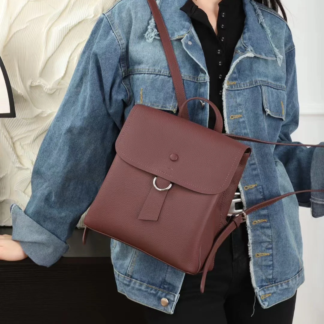 Leather women's bag women's backpack first layer cowhide backpack casual shoulder versatile commuter New togo leather 827 - Deanwangkt