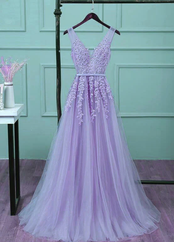 Solvbao Elegant Light Purple Tulle Floor Length Prom Dress, New Style Party Dress - Deanwangkt