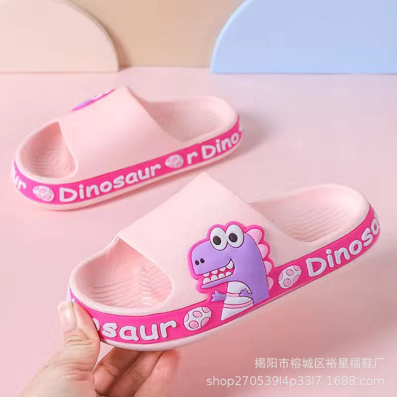 DEANWANGKT Summer Girls' Non-Slip Dinosaur Fun Boys Indoor Cute Cartoon Children's Slippers Bathroom Outdoor Wear Shit Feeling - Deanwangkt