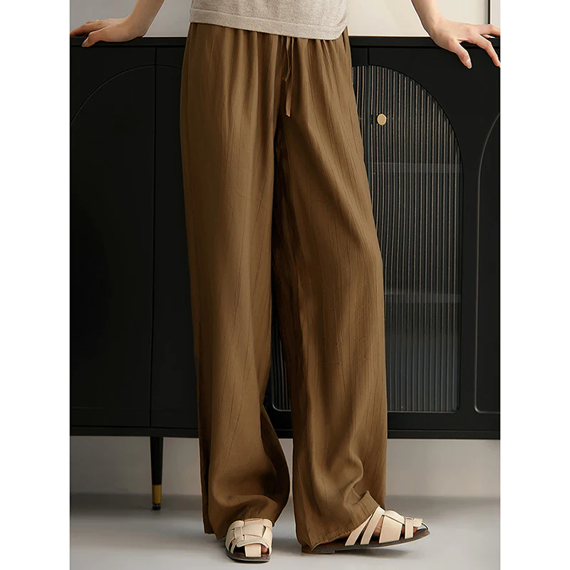 2025 Ice silk drooping wide-leg pants, soft elastic waist thin floor-mopping pants, mosquito-proof pants, trousers, women's summer clothing - Deanwangkt