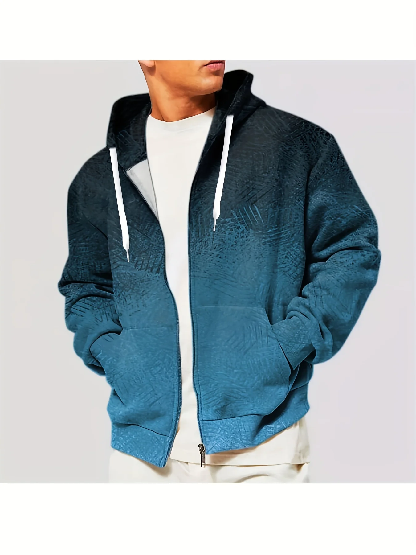 Men's 3D Digital Print Hoodie - Casual Zip-Up Sweatshirt with Kangaroo Pocket, Polyester Blend, Machine Washable - Perfect for Fall & Winter, PLUS SIZE - Deanwangkt
