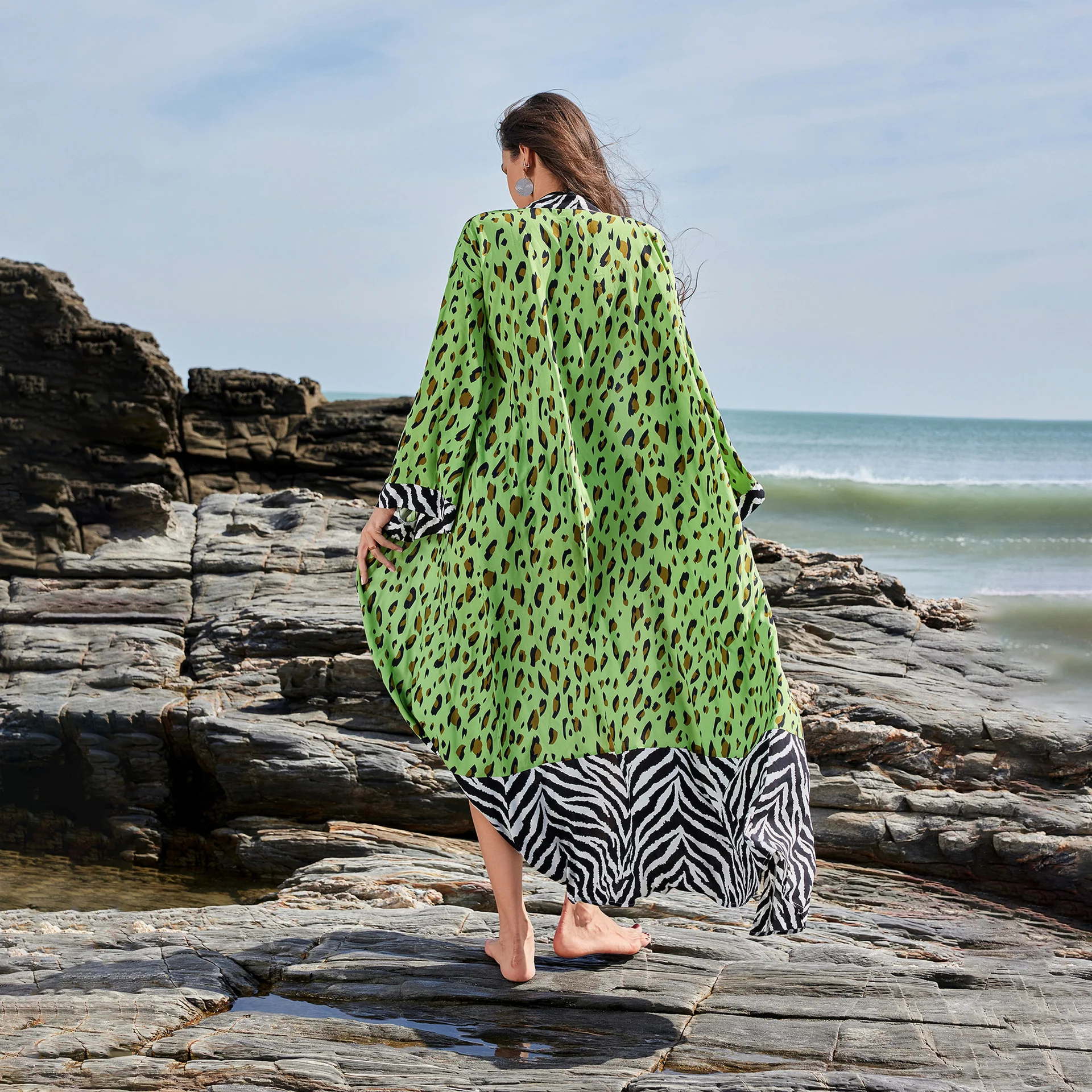 DEANWANGKT 2025New product in !!  beach skirt women's casual leopard print pullover bikini swimsuit blouse sunscreen clothing - Deanwangkt