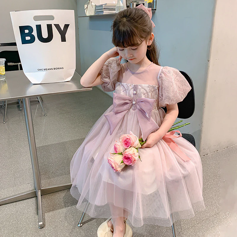 Girls Dress Summer  New Korean Style Western Style Kids' Skirt Summer Little Girl Puffy Gauze Princess Dress - Deanwangkt