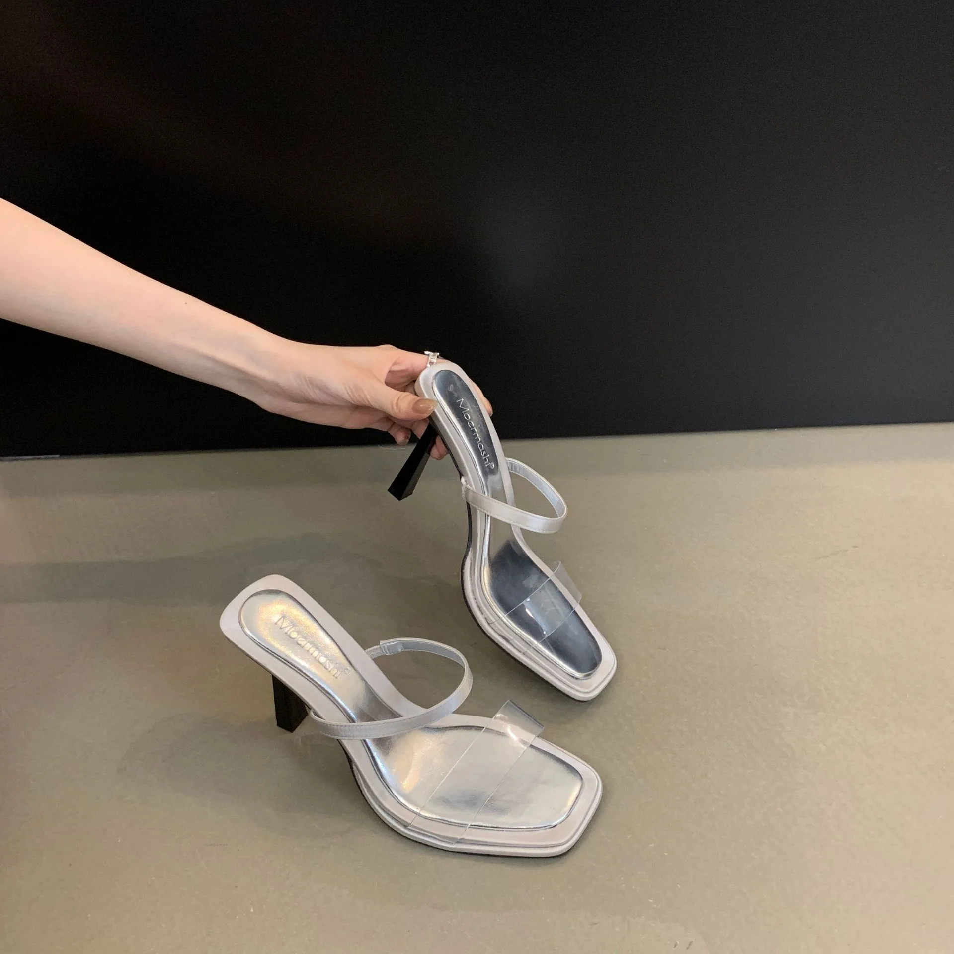 DEANWANGK  Sexy Leopard Print One-Word Transparent Sandals Women's Summer Outer Wear  New All-Matching Open Toe Stiletto Heels - Deanwangkt