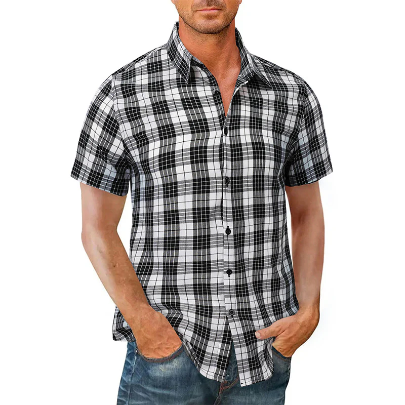 DEANWANGKT 2025 Cross-border men's casual Hawaiian shirt Popular trade men's short-sleeved shirt men's shirt wholesale  plaid shirt - Deanwangkt