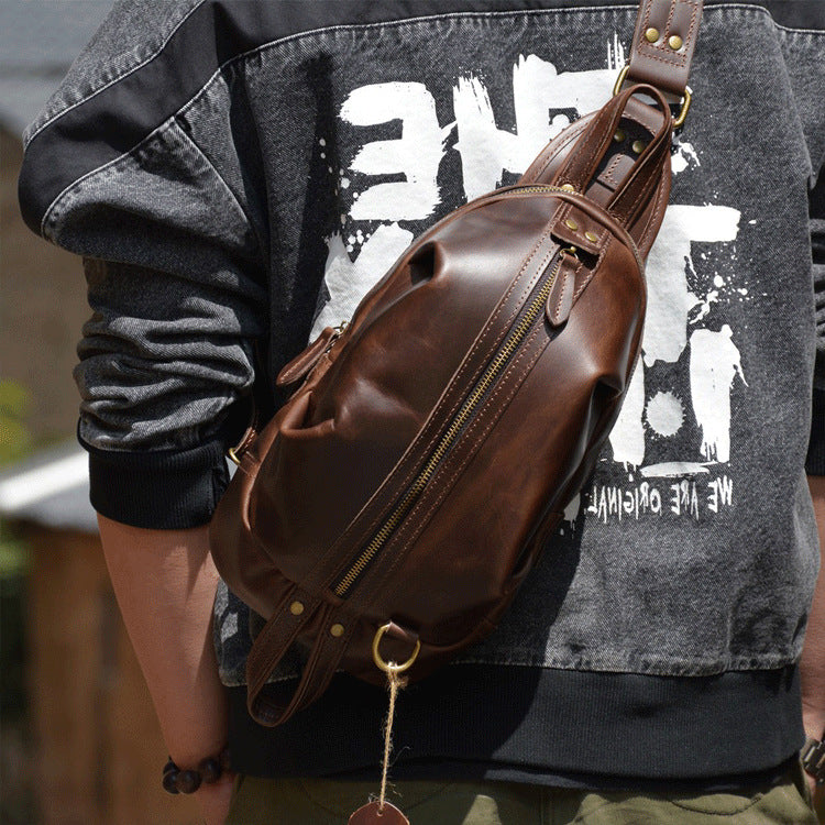 deanwangkt  New Men's Messenger Bag Fashion Brand Ins Genuine Leather Leisure Sports Waterproof Multifunctional Chest Bag High-Grade Sense - Deanwangkt