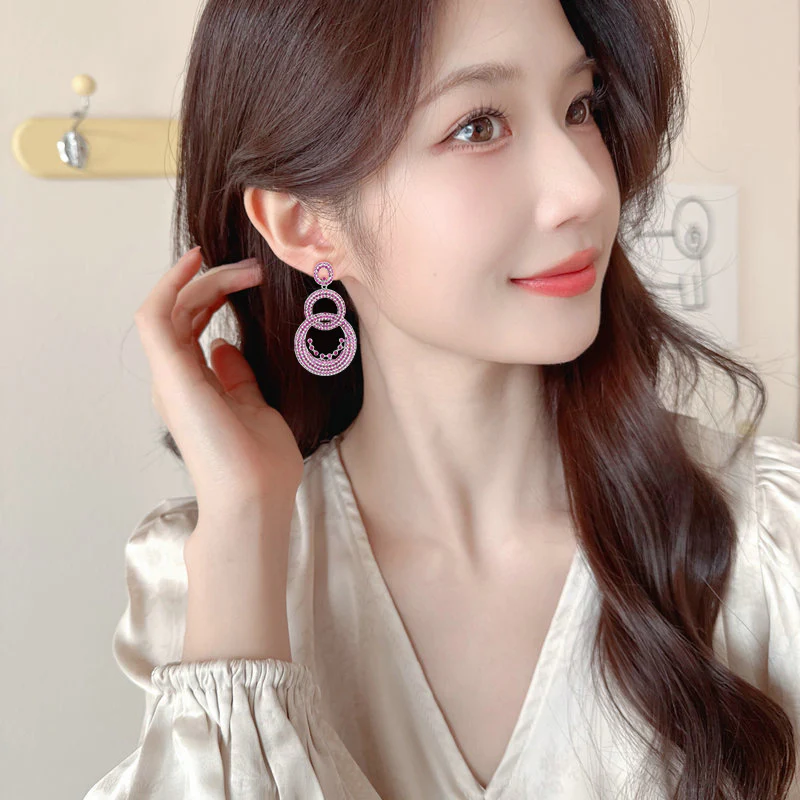 2025 Cross-border  earrings light luxury high-end sense micro-inlaid zircon circle multi-layer design sense exaggerated banquet earrings wholesale - Deanwangkt