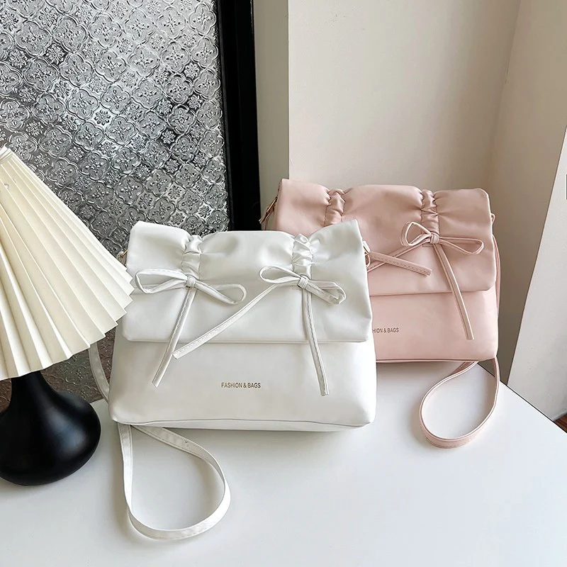 High-Grade Bow Bag Women's  Spring New Fashion Simple Shoulder Bag Casual All-Match Messenger Bag Cross-Border - Deanwangkt