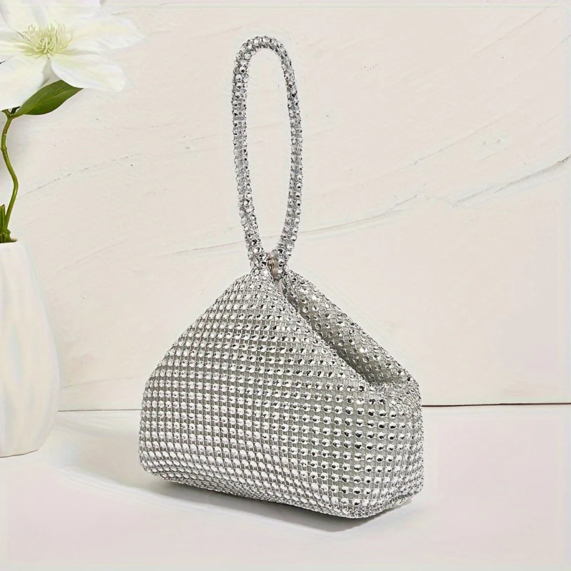 Mini Sparkling Glitter Clutch Purse - Zipper Closure, Polyester Lining, Solid Color, Fashionable Wrist Bag for Women - Perfect for Carnaval, Wedding, Music Festival and Night Out - Deanwangkt