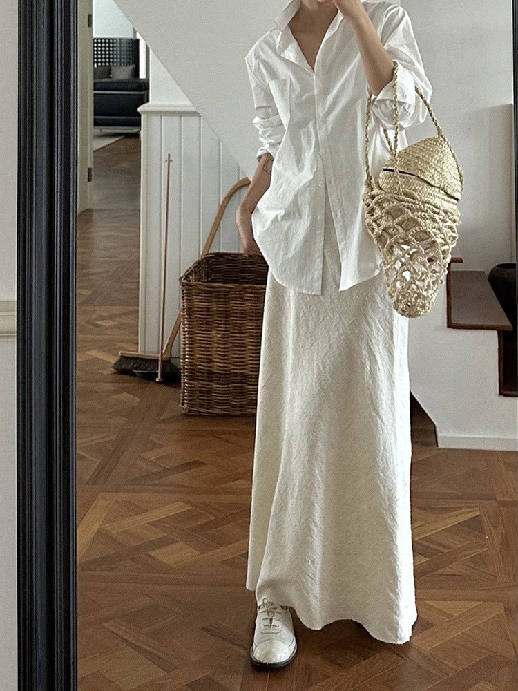 Siyuan,  thin oblique cut linen imported double-layer rubber band fishtail medium and long skirt women 7544 - Deanwangkt