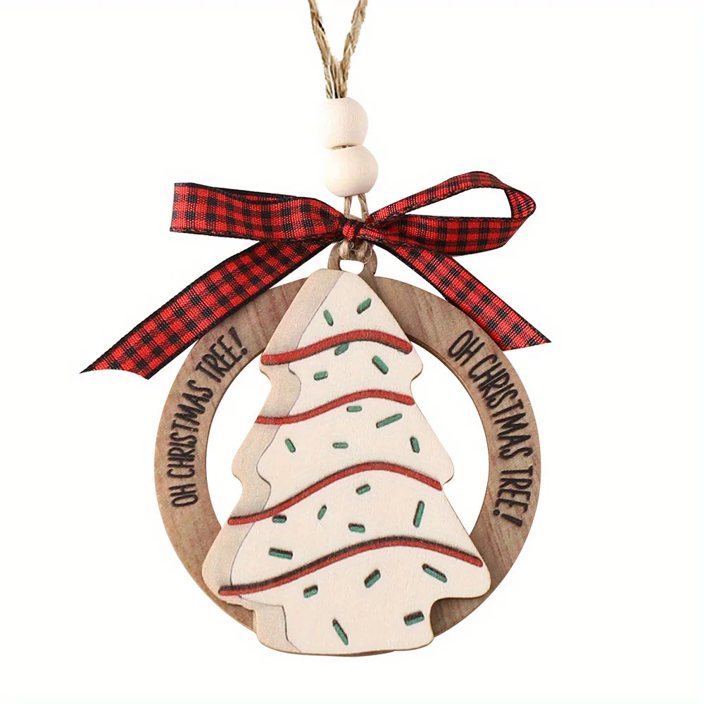 1pc OH CHRISTMAS TREE! Wooden Pendant - Unique Round Hollow Design - Exquisite English Engraving - Perfect Home Decor for Window & Fireplace - Durable & Reusable Festive Charm - Deanwangkt