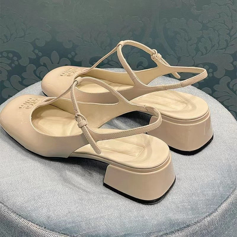 DEANWANGKT  Closed Toe Sandals for Women  Summer New Fashionable Temperamental All-Match Patent Leather Mary Jane Women's Shoes Low Mouth High Heel Pumps - Deanwangkt
