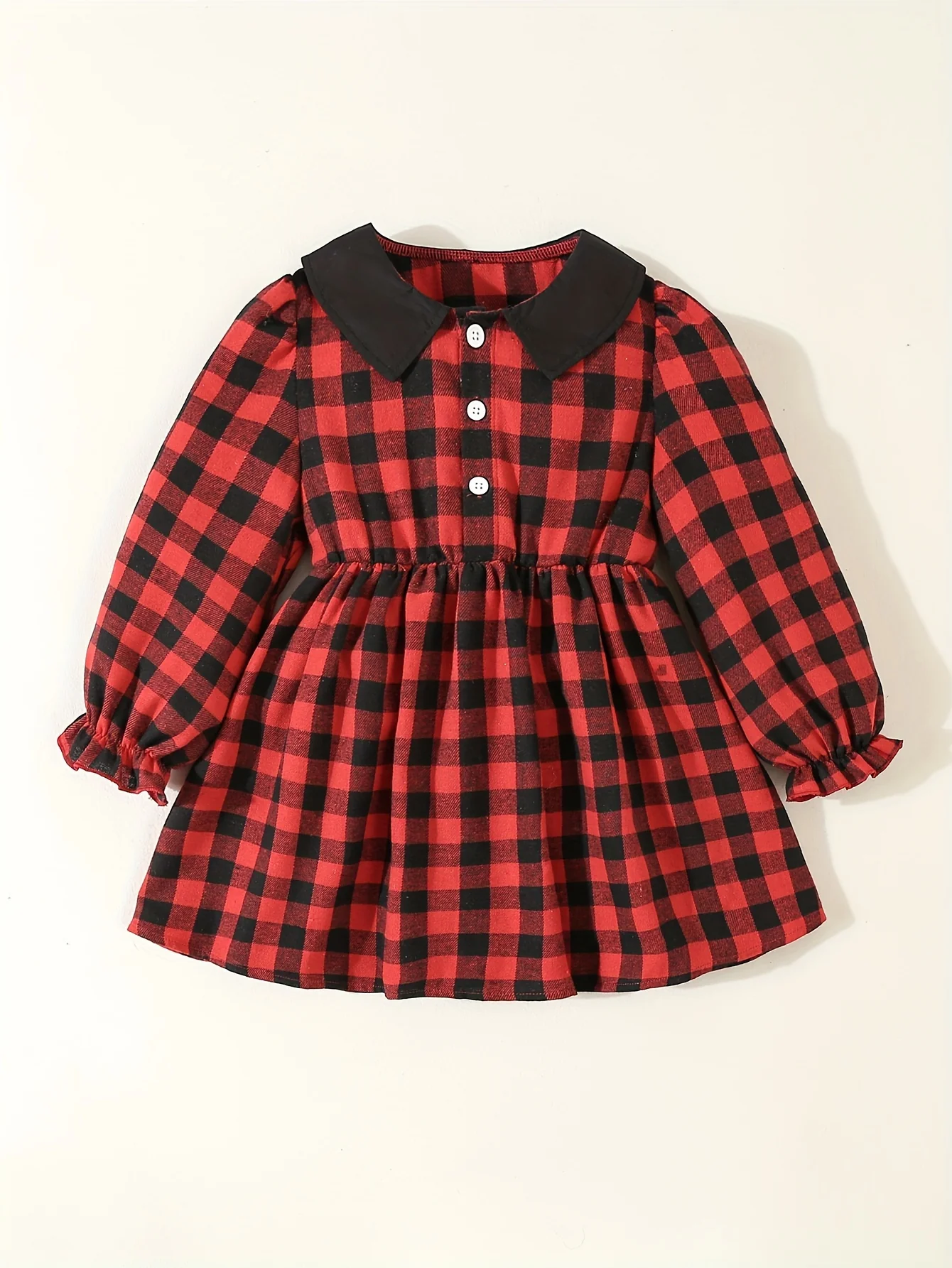 Youngsters's Brother and Sister Set, 1pc Not 2pcs, Please Purchase Boy or Girl Clothes Separately, Single Piece Girl Cute Doll Collar Red Plaid Waistline Long Sleeve Dress, 1 Set Boys Gentleman Suit Plaid Long Sleeve Shirt with Bow Tie + Casual Back - Deanwangkt