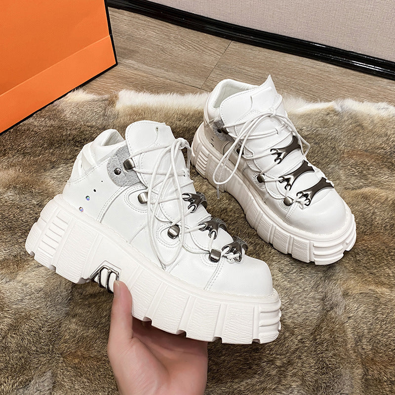 Spring New Heavy Metal Platform High-Top Shoes Women's Punk Style Small Leather Shoes Gothic Dark Motorcycle Boots Tide Wholesale - Deanwangkt