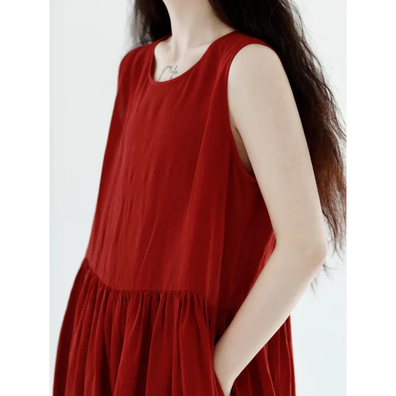 Positive red temperament dress women's  summer new literary and retro beautiful atmosphere long dress vest skirt - Deanwangkt